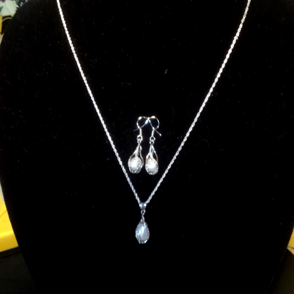 Elegant Silver Necklace and Earring Set